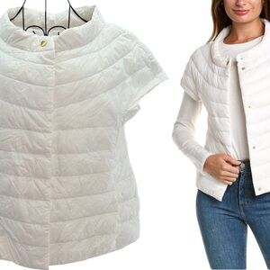 Tyler Boe White Quilted Short Sleeve Shelly Vestie Jacket Gold Snaps, Size Small